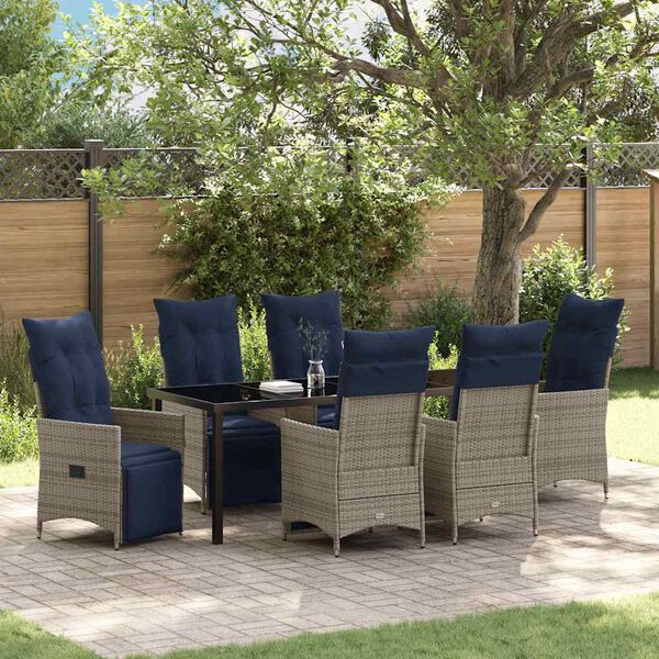 vidaXL Ensemble table et chaises avec coussin 7 pcs Gris Rotin PE