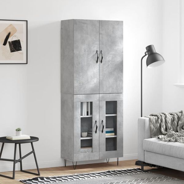 vidaXL Buffet haut Gris b&eacute;ton 69,5x34x180 cm Bois d'ing&eacute;nierie