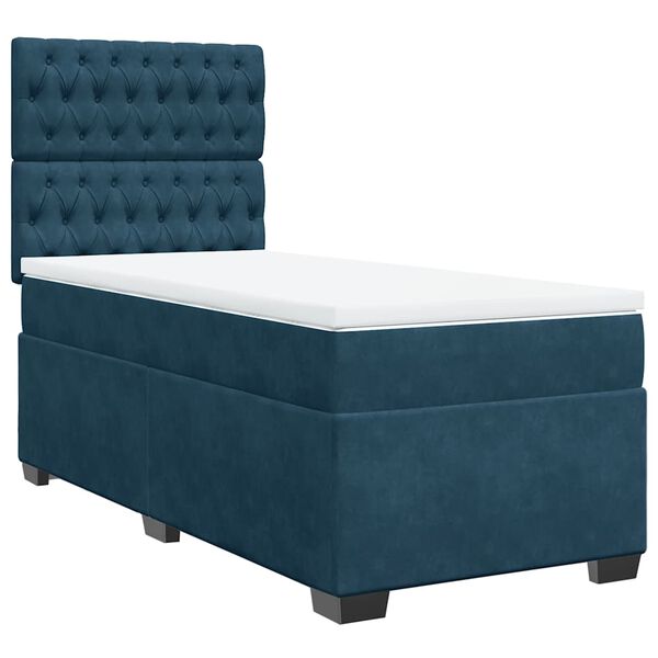 vidaXL Sommier &agrave; lattes de lit avec matelas bleu 90x190 cm velours