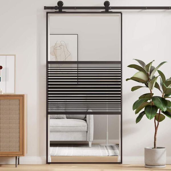 vidaXL Porte en verre Ray&eacute; Noir 90 x 2 x 205 cm Aluminium