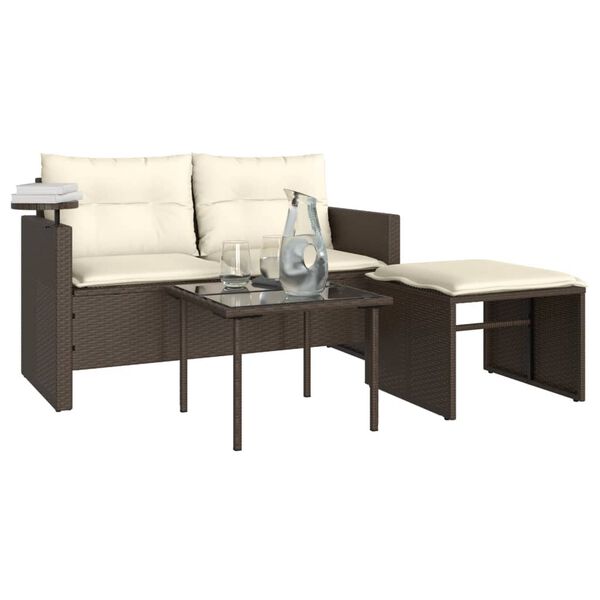vidaXL Salon de jardin avec coussins 3 pcs marron r&eacute;sine tress&eacute;e