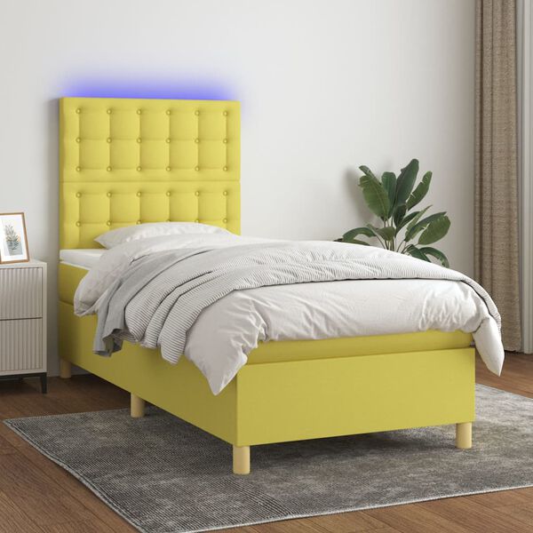 vidaXL Sommier &agrave; lattes de lit et matelas et LED Vert 90x200 cm Tissu