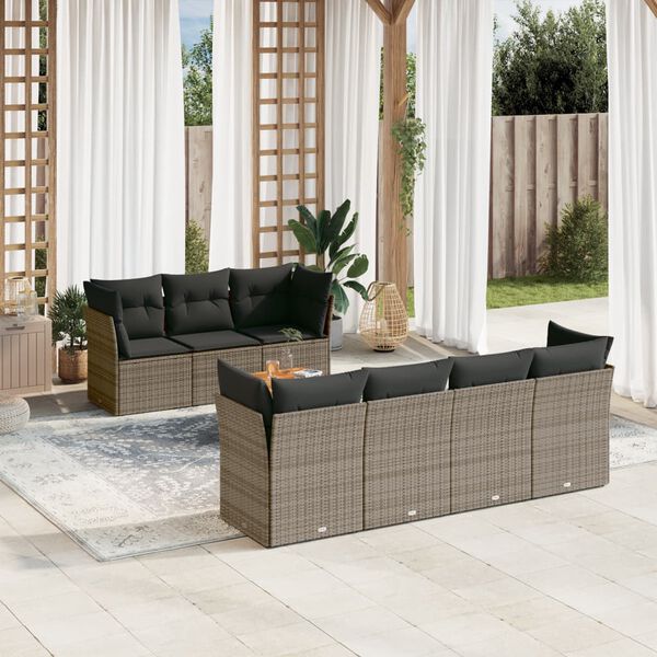 vidaXL Salon de jardin 8 pcs avec coussins gris r&eacute;sine tress&eacute;e
