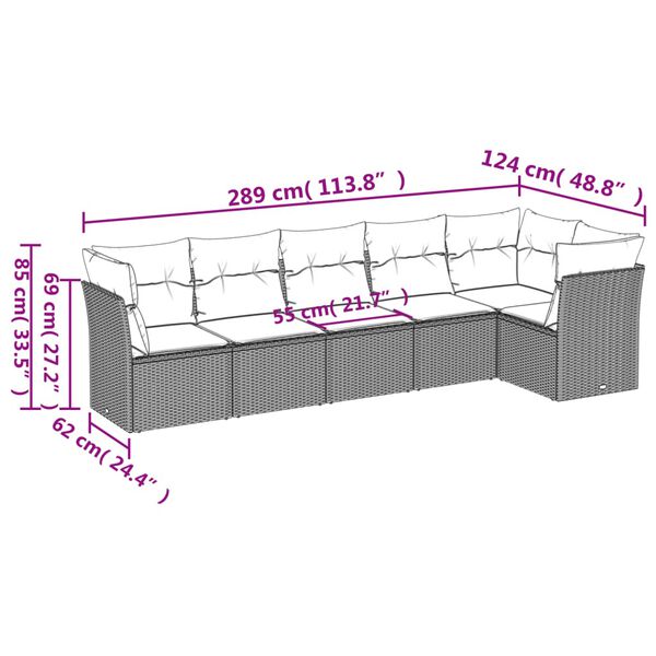 vidaXL Salon de jardin 6 pcs avec coussins noir r&eacute;sine tress&eacute;e