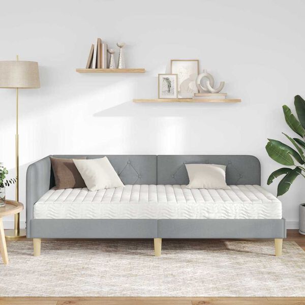 vidaXL Cadre de lit d'angle avec matelas Gris clair 90 x 200 cm tissu