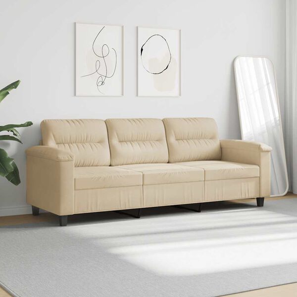 vidaXL Canap&eacute; &agrave; 3 places Cr&egrave;me 180 cm Tissu microfibre