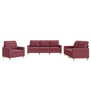 vidaXL Ensemble de canap&eacute;s 3 pcs avec coussins Rouge bordeaux Tissu