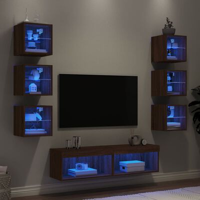 vidaXL Unités murales TV avec LED 8 pcs chêne marron bois d'ingénierie