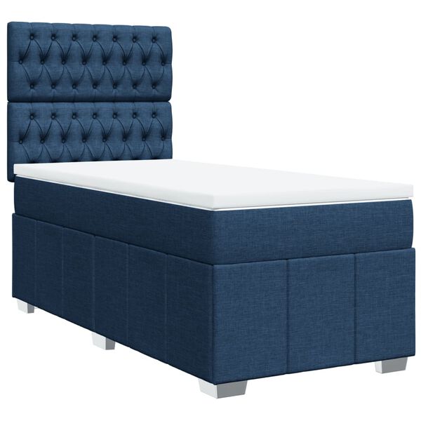 vidaXL Sommier &agrave; lattes de lit avec matelas Bleu 90x200 cm Tissu