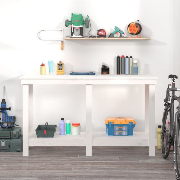 vidaXL Banc de travail Blanc 140x50x80 cm Bois de pin massif