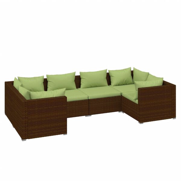 vidaXL Salon de jardin 6 pcs avec coussins R&eacute;sine tress&eacute;e Marron
