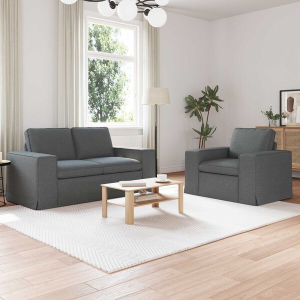 vidaXL Canap&eacute; 2 pcs Gris fonc&eacute;