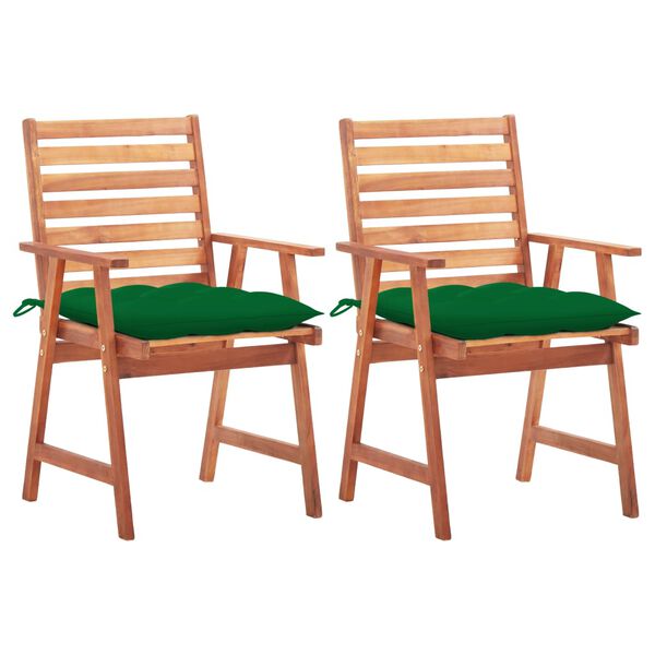 vidaXL Chaises &agrave; manger d'ext&eacute;rieur lot de 2 et coussins Acacia massif