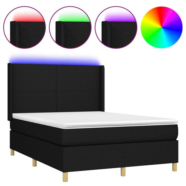 vidaXL Sommier &agrave; lattes de lit matelas et LED Noir 140x200 cm Tissu