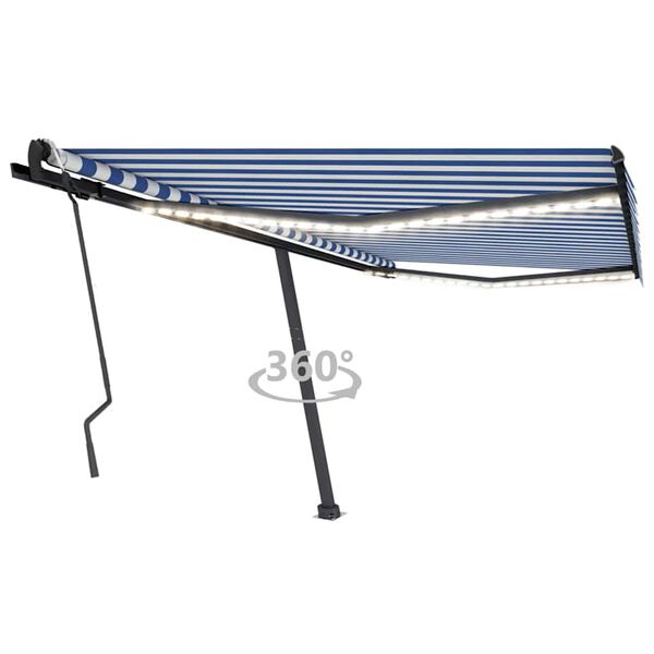vidaXL Auvent manuel r&eacute;tractable avec LED 400x300 cm Bleu et blanc