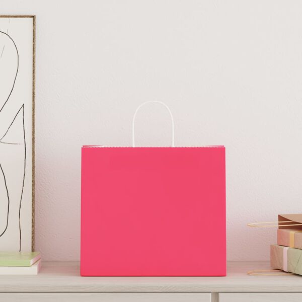 vidaXL Sacs en papier 250 pcs avec poign&eacute;es rose 32x22x28 cm