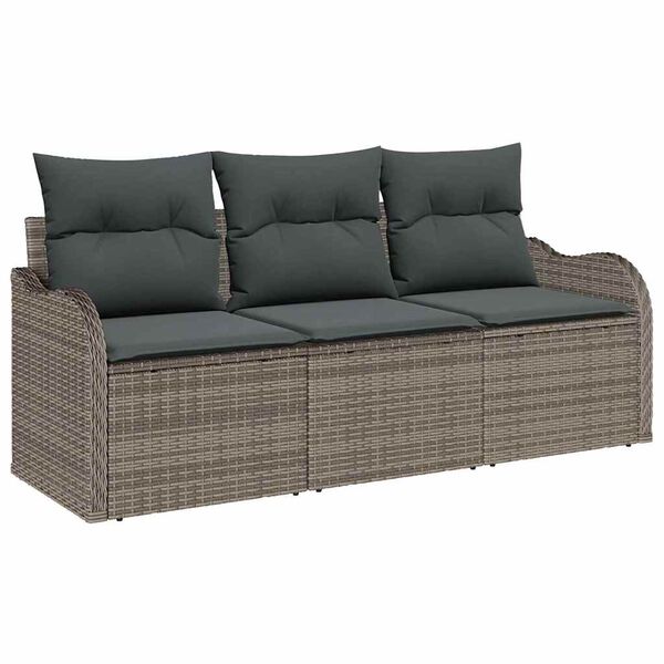 vidaXL Ensemble de canap&eacute; de jardin avec coussin 3 pcs Gris Poly rotin
