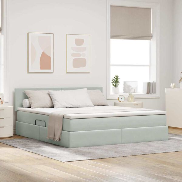 vidaXL Lit de Rangement avec matelas Gris clair 180 x 200 cm Velours