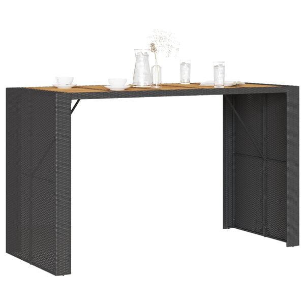 vidaXL Table de bar de jardin et dessus en bois acacia r&eacute;sine tress&eacute;e