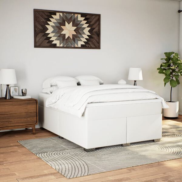 vidaXL Sommier &agrave; lattes de lit avec matelas Blanc 140x190cm Similicuir