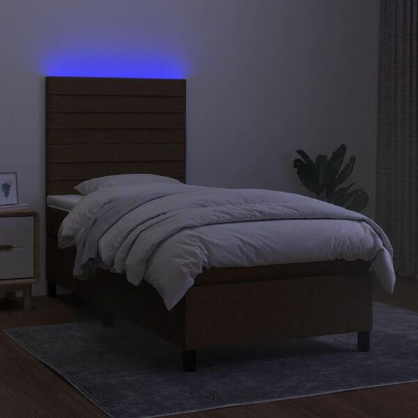 vidaXL Sommier &agrave; lattes de lit et matelas et LED Marron fonc&eacute; 90x190cm