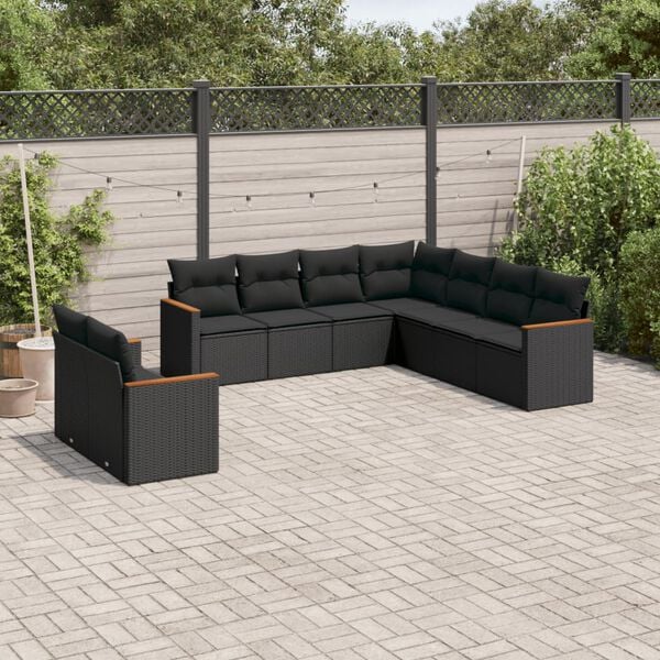 vidaXL Salon de jardin 9 pcs avec coussins noir r&eacute;sine tress&eacute;e