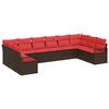 vidaXL Ensemble de canap&eacute; de jardin 10 pc Marron et rouge polyrotin