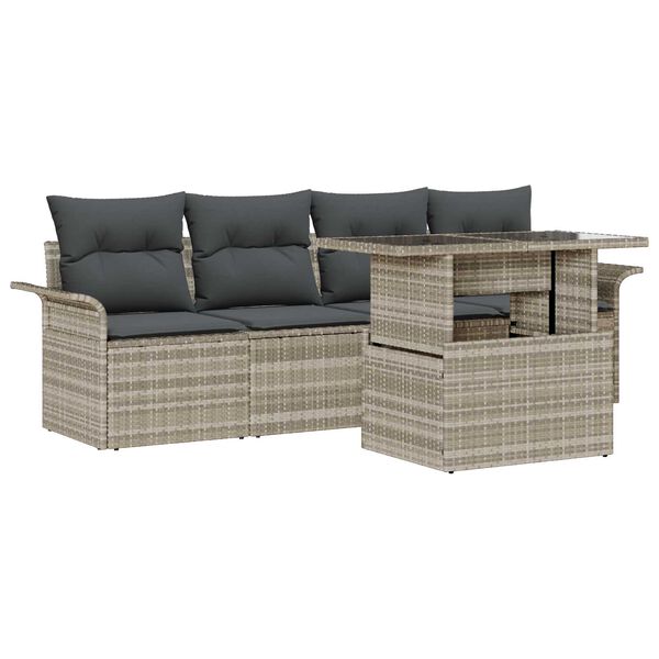 vidaXL Ensemble de canap&eacute; de jardin 5 pcs Gris clair Poly Rattan