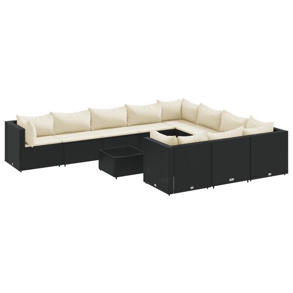 vidaXL Salon de jardin 11 pcs avec coussins noir r&eacute;sine tress&eacute;e