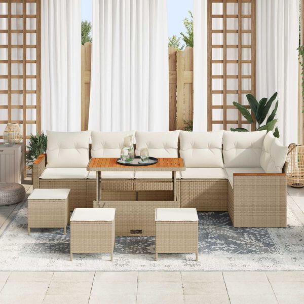 vidaXL Ensemble de canap&eacute; de jardin 10 pcs Beige polyrotin
