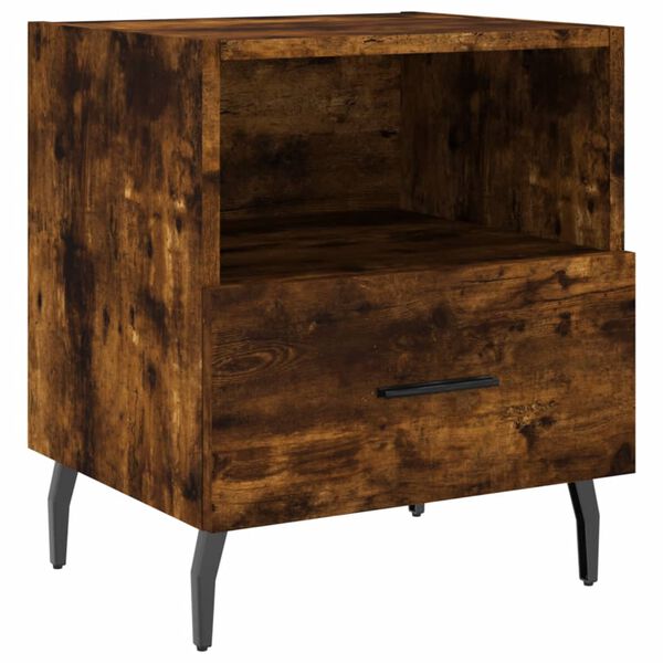 vidaXL Table de chevet ch&ecirc;ne fum&eacute; 40x35x47,5 cm bois d&rsquo;ing&eacute;nierie