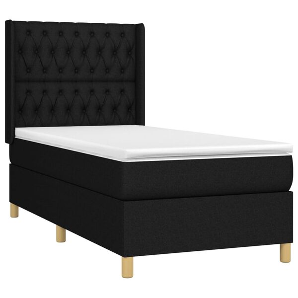 vidaXL Sommier &agrave; lattes de lit avec matelas Noir 90x190 cm Tissu