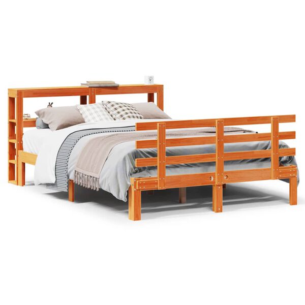 vidaXL Cadre de lit et t&ecirc;te de lit sans matelas cire marron 135x190 cm