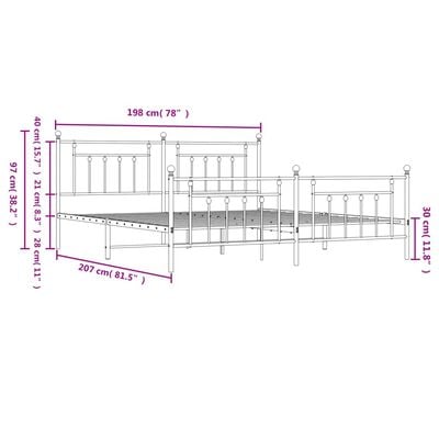 vidaXL Cadre de lit métal sans matelas et pied de lit blanc 193x203 cm