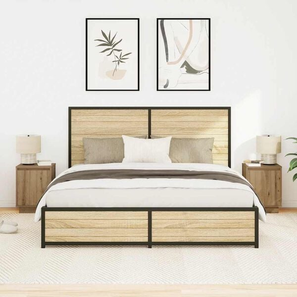 vidaXL Armoires de chevet lumi&egrave;res LED 2pcs ch&ecirc;ne artisanal 38x34x50cm