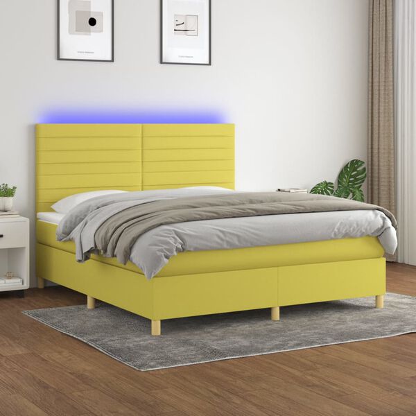 vidaXL Sommier &agrave; lattes de lit et matelas et LED Vert 180x200 cm Tissu