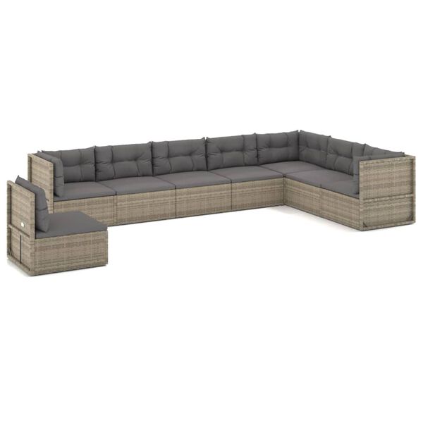 vidaXL Salon de jardin 8 pcs avec coussins Gris R&eacute;sine tress&eacute;e