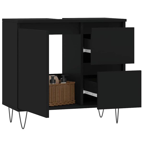 vidaXL Armoire de salle de bain noir 65x33x60 cm bois d'ing&eacute;nierie