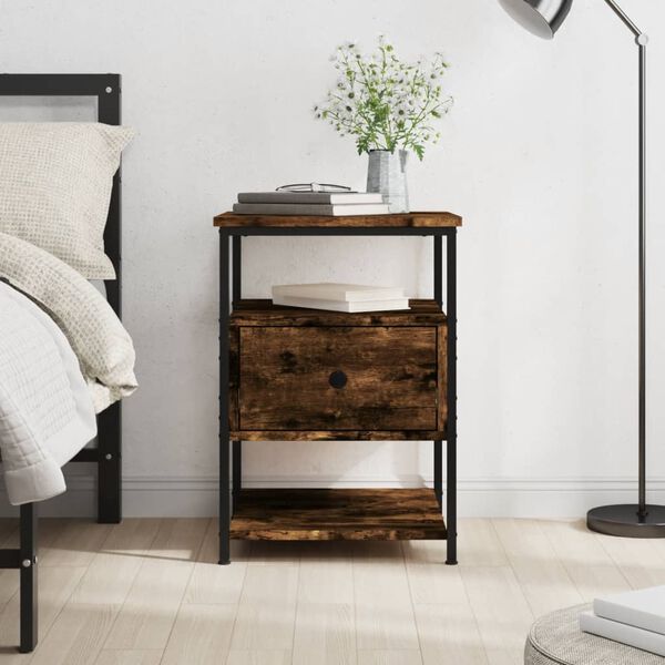 vidaXL Table de chevet ch&ecirc;ne fum&eacute; 40x42x56 cm bois d'ing&eacute;nierie