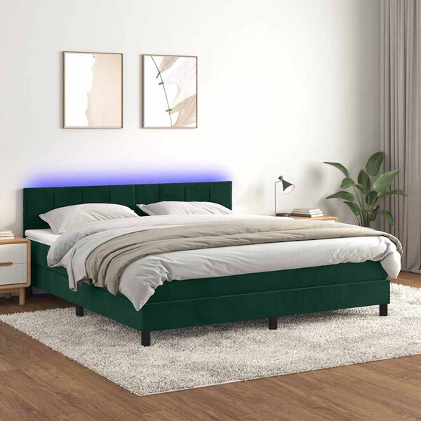 vidaXL Sommier &agrave; lattes de lit avec matelas LED Vert fonc&eacute; 160x200 cm