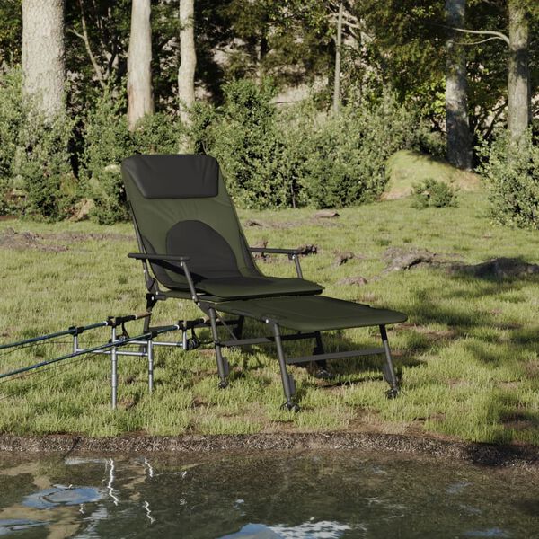 vidaXL Chaise longue de pêche avec pieds à boue réglables pliable vert