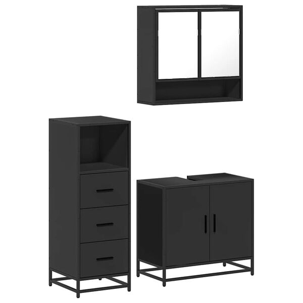 vidaXL Ensemble de meubles salle de bain 3 pcs noir bois d'ing&eacute;nierie
