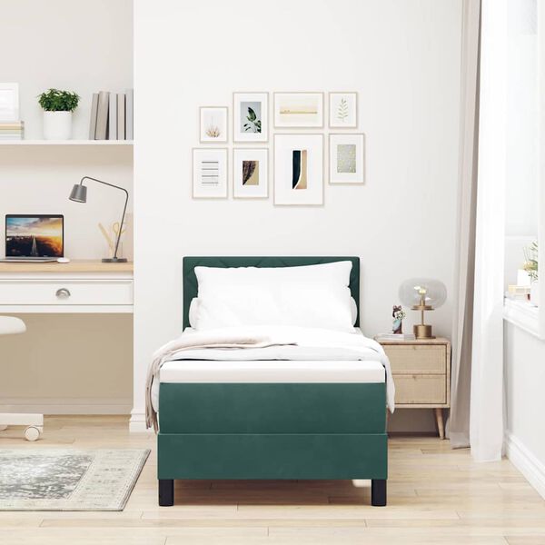 vidaXL Lit &agrave; ressort LED avec matelas Vert fonc&eacute; 80 x 200 cm Velours