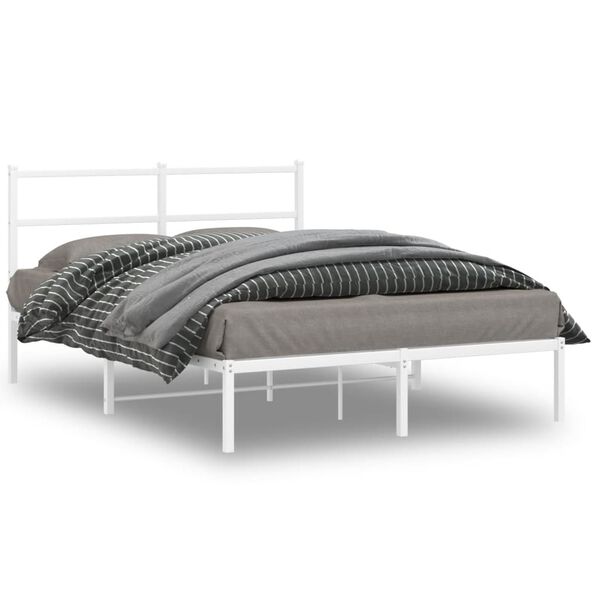 vidaXL Cadre de lit m&eacute;tal sans matelas et t&ecirc;te de lit blanc 140x190 cm