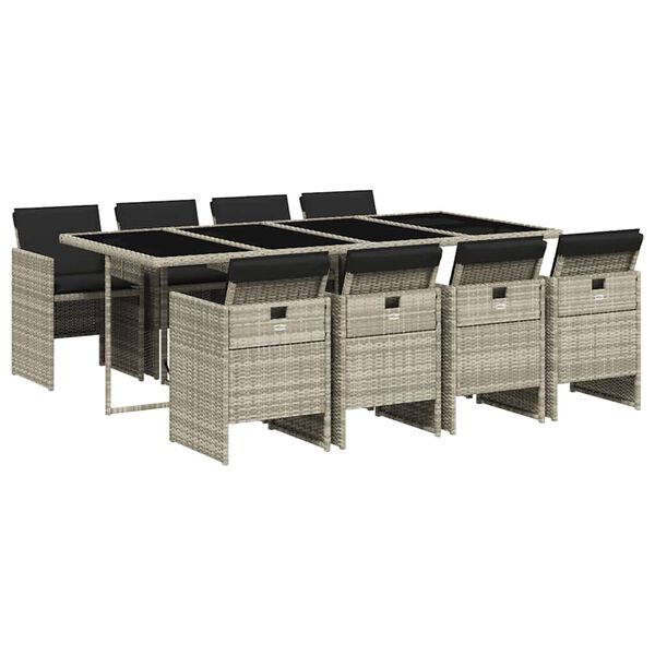 vidaXL Ensemble &agrave; manger de jardin et coussins 9 pcs gris clair rotin