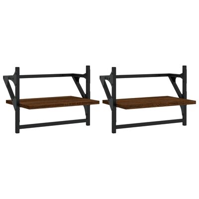 vidaXL Étagères murales avec barres 2 pcs chêne marron 40x25x30 cm