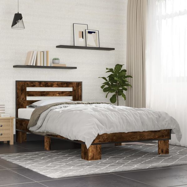 vidaXL Cadre de lit sans matelas ch&ecirc;ne fum&eacute; 90x190 cm