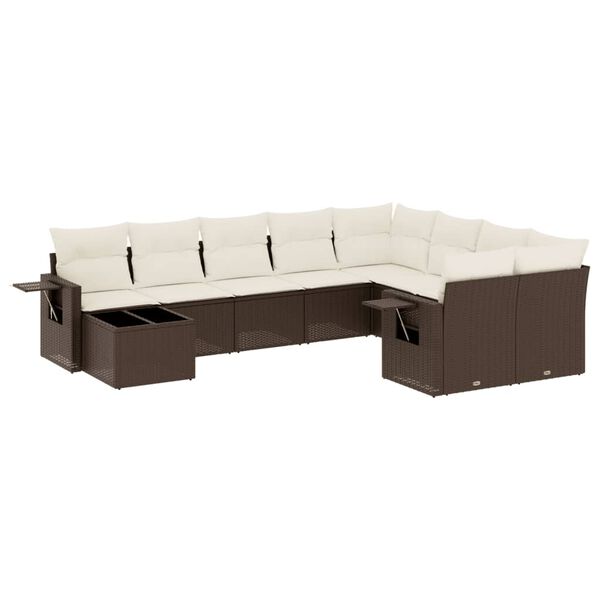 vidaXL Salon de jardin 10 pcs avec coussins marron r&eacute;sine tress&eacute;e