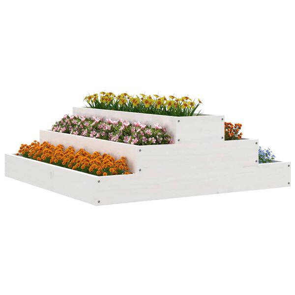 vidaXL Jardini&egrave;re Blanc 80x80x27 cm Bois massif de pin