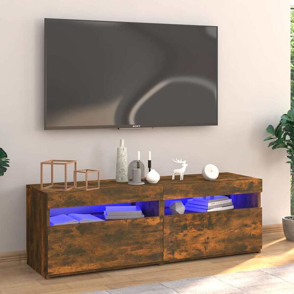 vidaXL Meuble TV avec lumi&egrave;res LED ch&ecirc;ne fum&eacute; 120x35x40 cm
